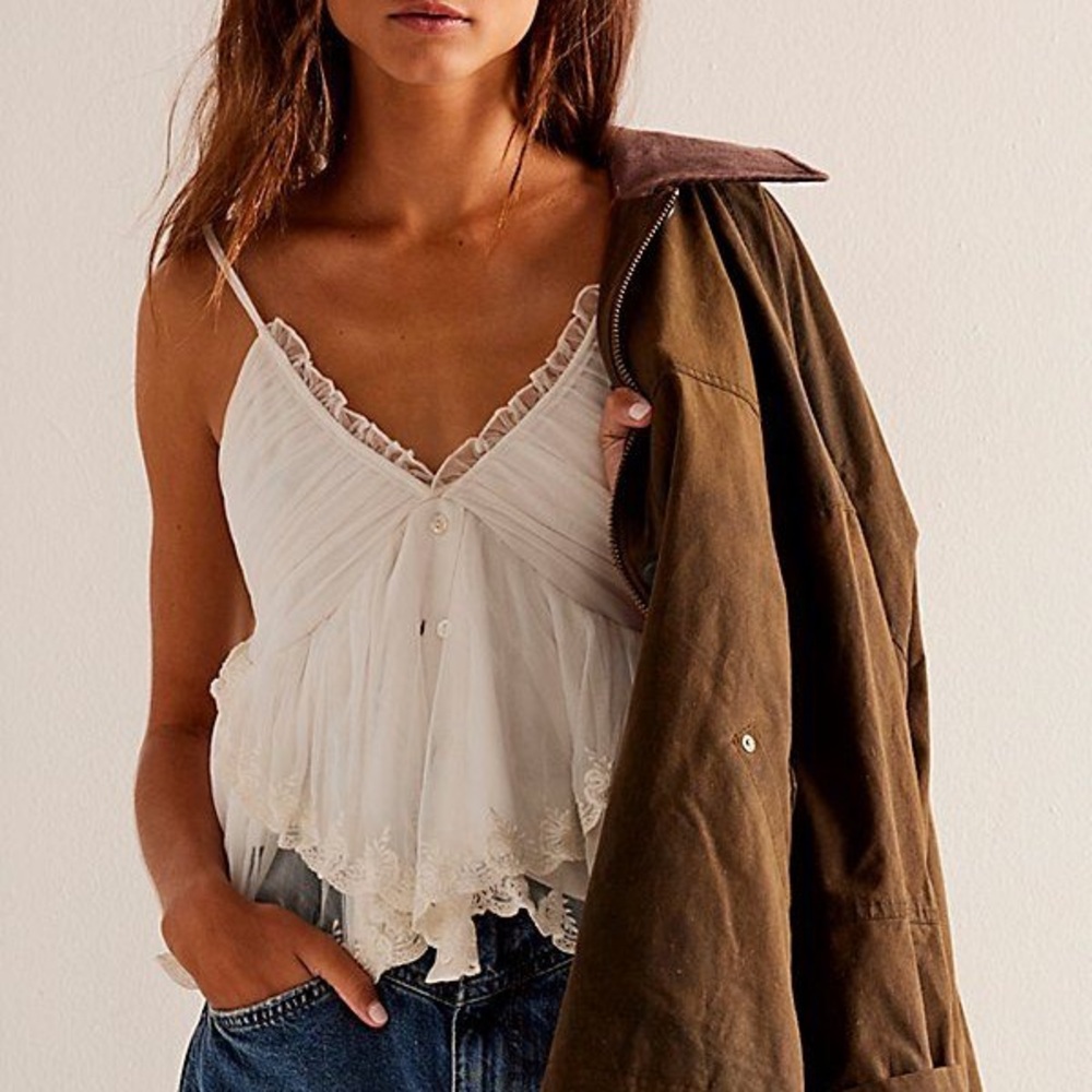 Free People Femme Fatale White Layered Lace Camisole